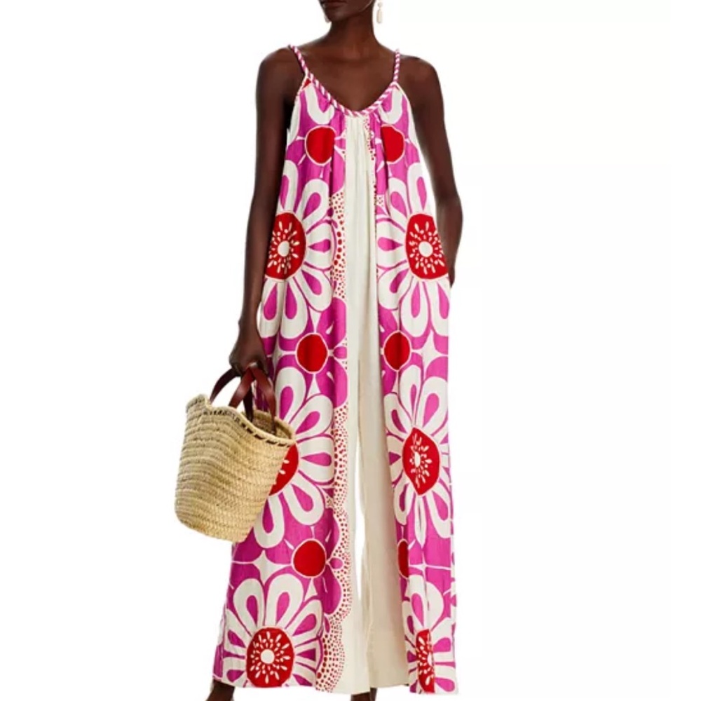 Farm Rio Maia Rope Trim Cotton Jumpsuit Pink Floral S - Picture 3 of 11